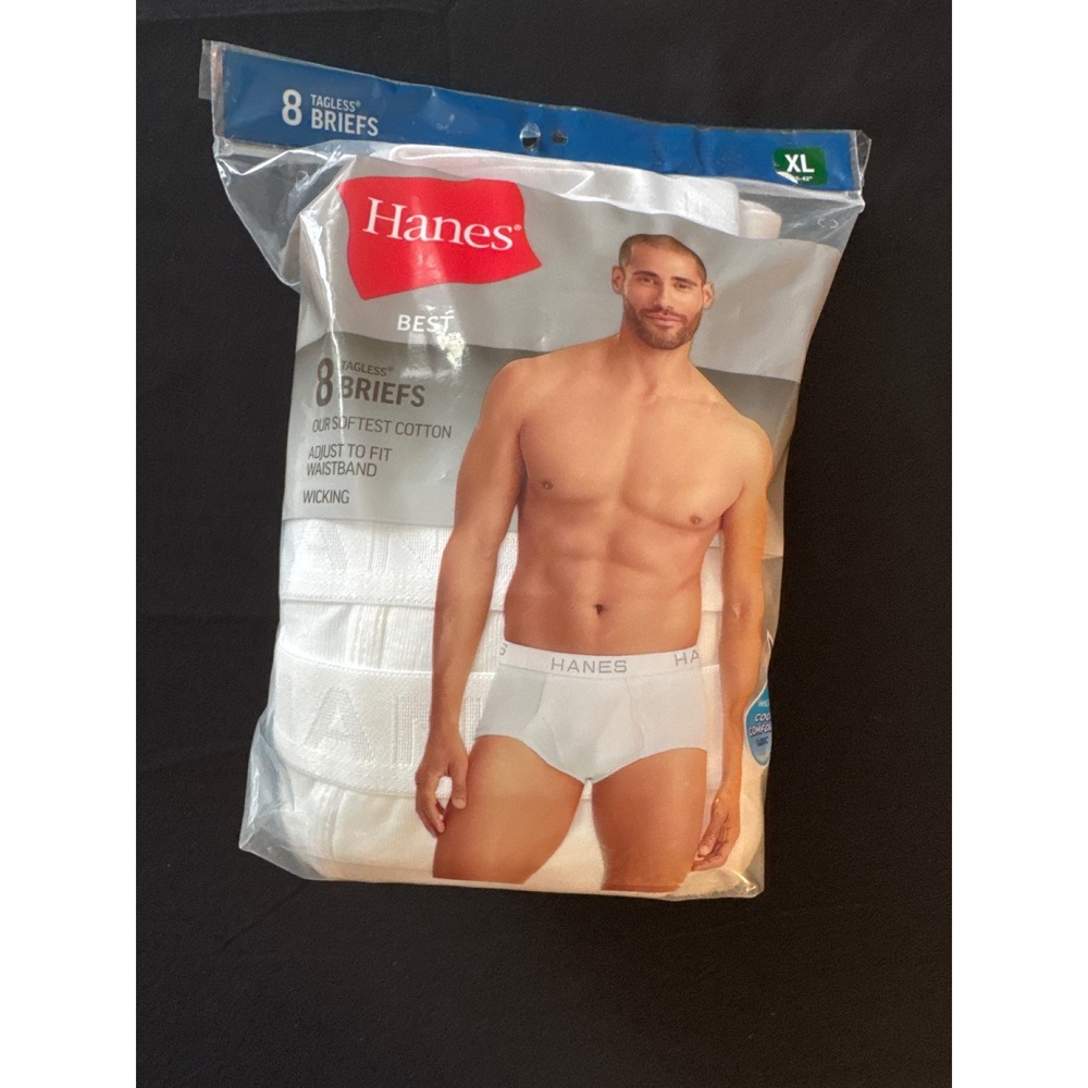 Hanes Best Mens Tagless Briefs 8 Pack White Cotton Wicking XL 40-42 SCBRW8